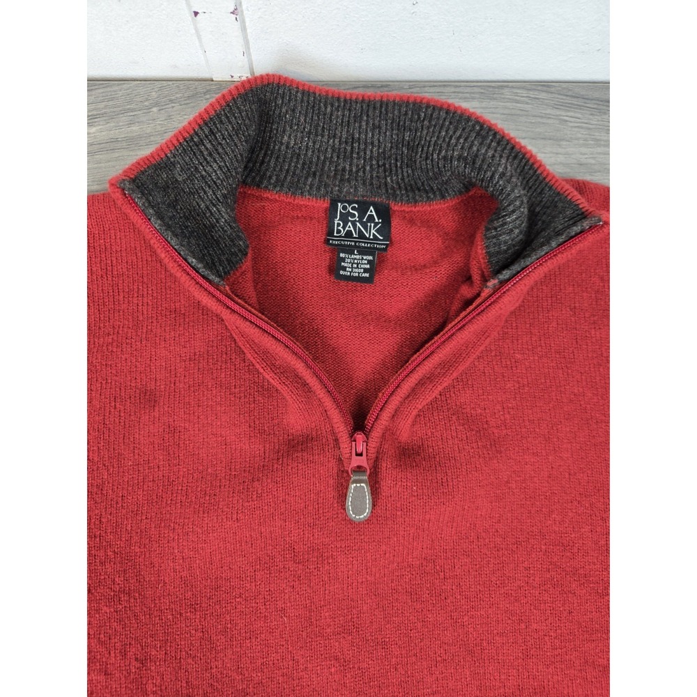 Jos A Bank Pullover Mens Large L Red Lambs‎ Wool Nylon Blend Sweater